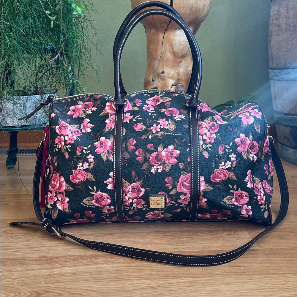 Dooney & Bourke - Black Cabbage Rose Duffle Travel Weekend Bag - Large